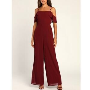 Lulus Regal Beauty Red Wine Wide Leg Jumpsuit size XS New with tags